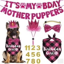 Dog Birthday Decorations, Multi Sizes Dog Birthday Bandana Girl Dog Birthday Hat Crown Bow Tie Birthday Numbers It’s My Bday Mother Puppers Sign Banner for Large Extra Large Dogs (Pink, X-Large)