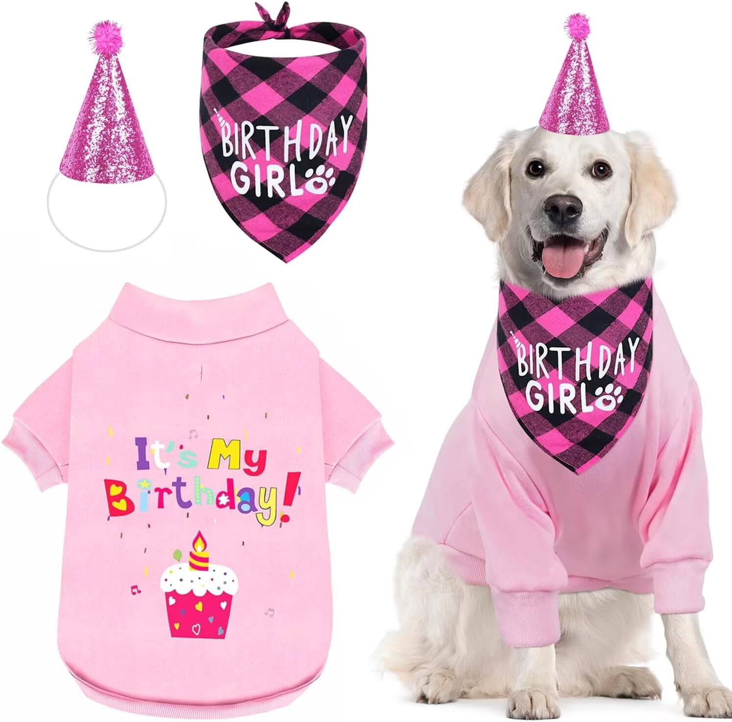 Dog Birthday Gift Set Supplies - Birthday Bandana, Sweater & Party Hat for Small, Medium & Extra Large Dogs Girl and Boy