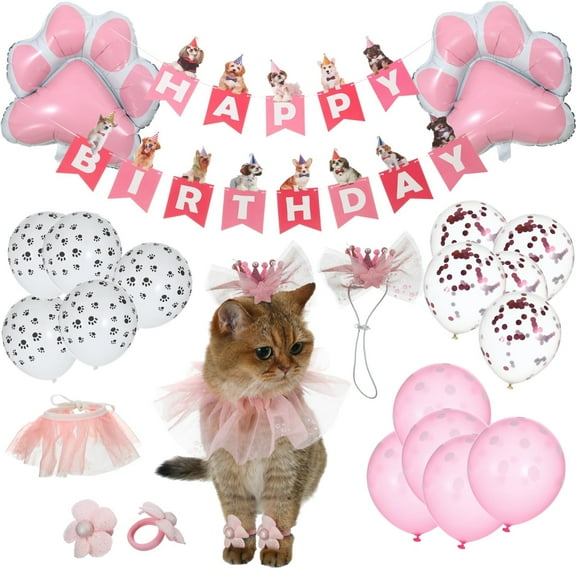 Dog Birthday Party Set - Includes Bandana, Bowtie, Scarf, Banner, Balloons, Hat - Suitable for Small & Medium Dogs
