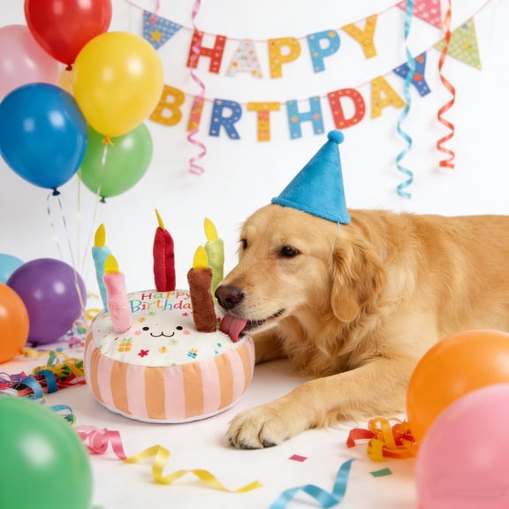 Dog Birthday Squeaky Plush Cake Toy Pet Chew Interactive Gift Toy Stress Relief Fun Play, Soft Durable Squeaky Engaging Design, For Dogs Birthday Party Indoor Play Training