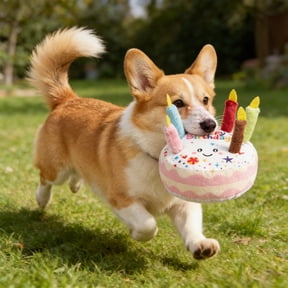 Dog Birthday Toy - Pup Cake Puppy Cupcake Plush Squeak and Crinkle Gift,D