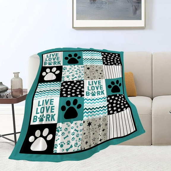Dog Blanket Dog Paw Print Throw Blankets Cozy Fleece Flannel Blanket Soft Warm Plush Lightweight Bedding Blanket Dog Gift for Couch Sofa Bed for Boys Girls Men Women Teen Girls Kids 40"X50"