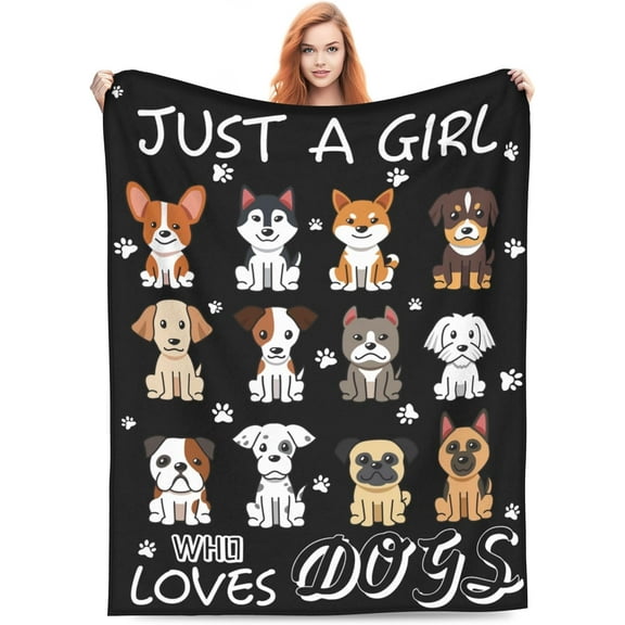 Dog Blanket Gifts for Kid Women Just a Girl Who Loves Dogs Soft Warm Lightweight Cozy Cute Cartoon Animals Lover Throw Blankets for Bed Living Room Sofa Couch Decor 40x50in