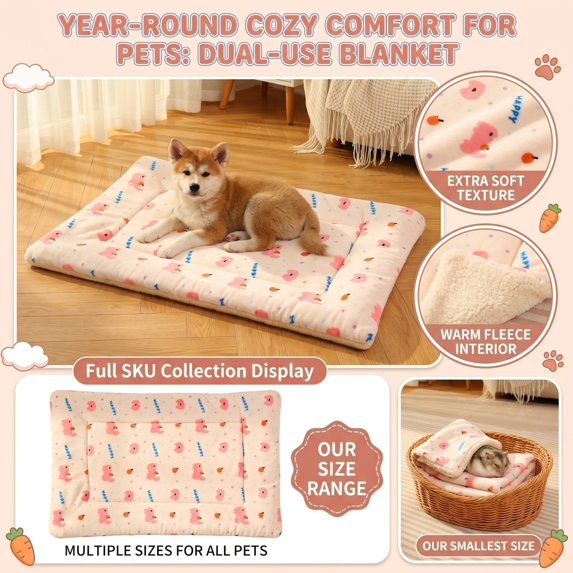 Dog Blanket, Multi-Purpose Cat Throw, All-Season Soft Plush Couch Protector, Warm Crate Pad Mat for Small Pets, Machine Washable(2XL,Pink)