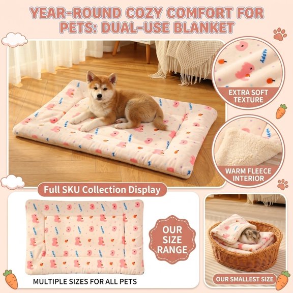 Dog Blanket, Multi-Purpose Cat Throw, All-Season Soft Plush Couch Protector, Warm Crate Pad Mat for Small Pets, Machine Washable(XS,Pink)