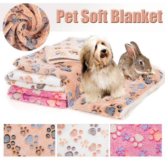 Dog Blankets Puppy Cat Soft Blankets Coral Velvet Warm Sleep Mat Fluffy Dog Paw Print Blanket for Small Medium Dog