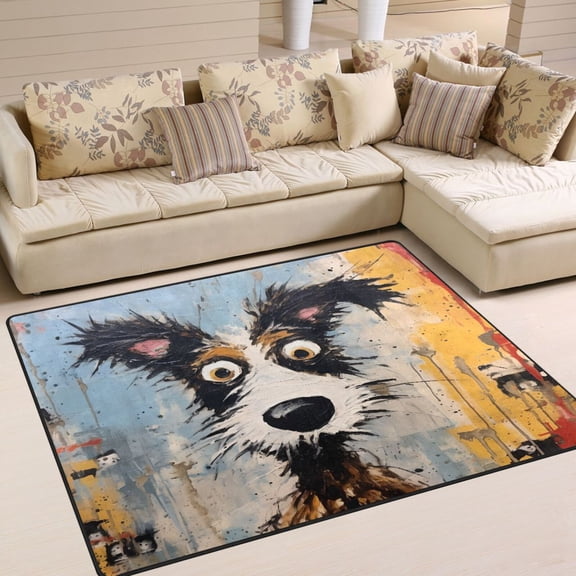 Dog Blue Area Rug Washable 80 x 58 Floor Carpet Mat Non Slip for Bedroom Living Room Home Decor