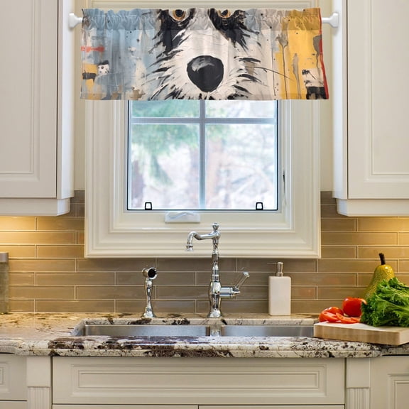 Dog Blue Curtain Valances Farmhouse Design Window Treatment Decor Blackout Rod Pocket for Windows Living Room Kitchen 54" x 18"