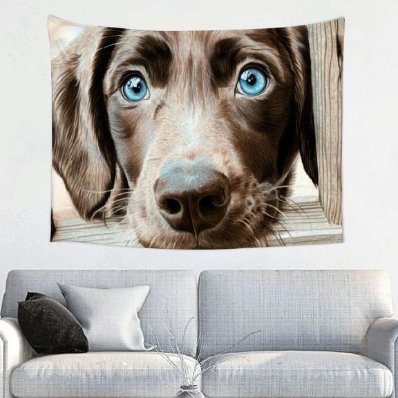 Dog Blue Eyes Fence Wall Tapestry, Aesthetic Home Decor for Living Room Bedroom Dorm, Soft Polyester Fabric, HD Printing 40x30in
