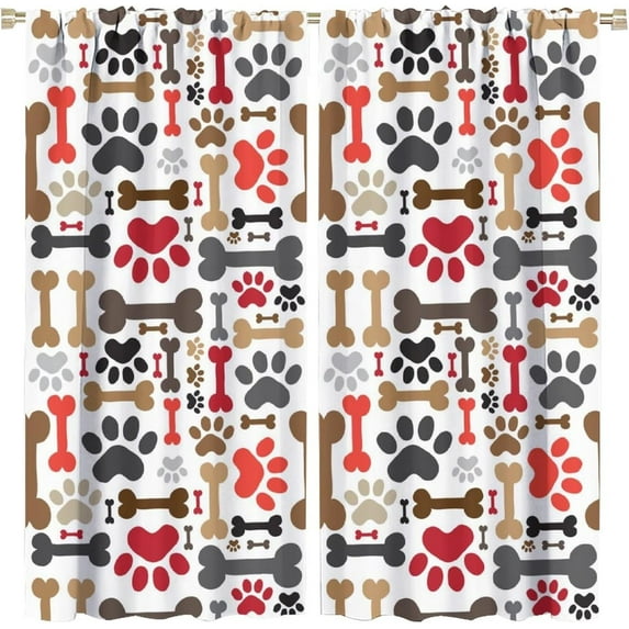 Dog Bohemia Curtains Boho Cartoon Dog Bone Dog Paw Prints Children''s Room Decor Rod Pocket Blackout Window Treatment for Kids Girls Bedroom Kitchen Decor Art Printed Window Drapes 52x84in