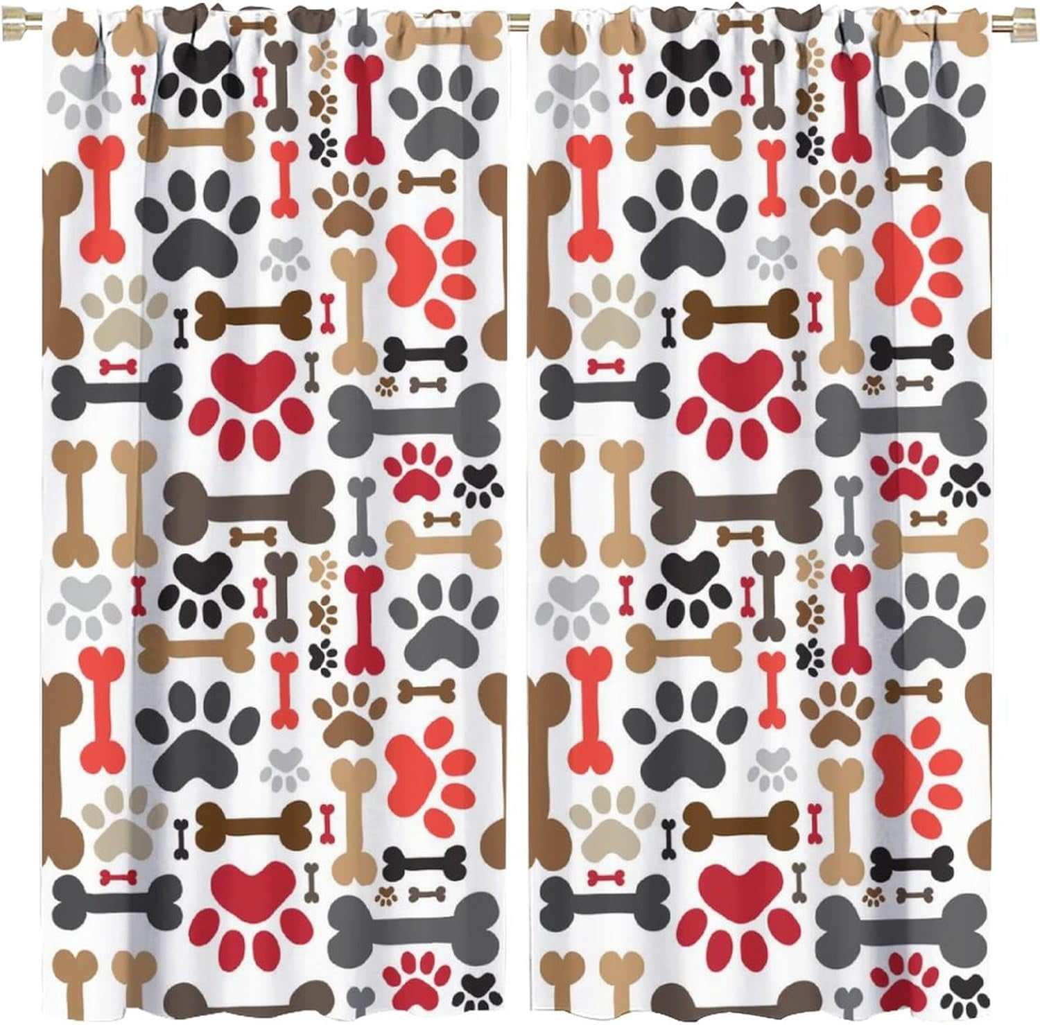 Dog Bohemia Curtains Boho Cartoon Dog Bone Dog Paw Prints Children''s Room Decor Rod Pocket Blackout Window Treatment for Kids Girls Bedroom Kitchen Decor Art Printed Window Drapes 42x54in