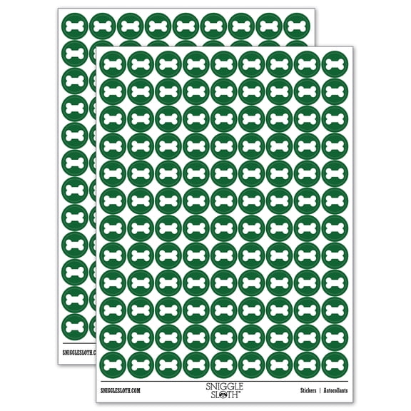 Dog Bone 200+ Round Stickers - Dark Green - Matte Finish - 0.50" Size