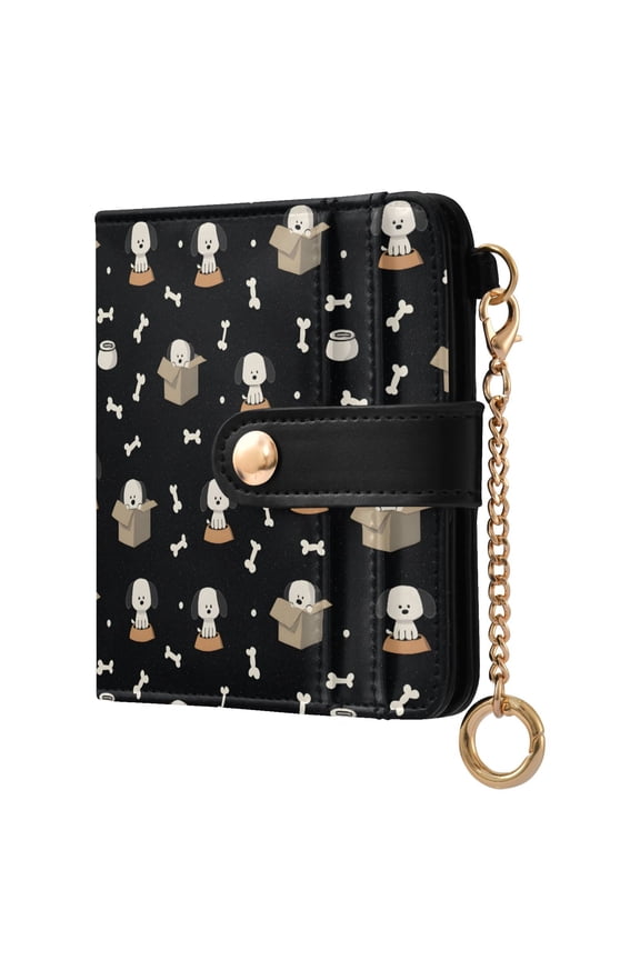 Dog Bone Box Small Wallet for Women RFID Blocking Bifold PU Leather Credit Card Holder with Zipper Coin Pocket Compact Cute Travel Purse Magnetic Snap 7 Card Slots