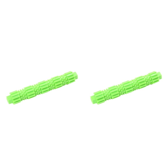 Dog Bone Chew Toy for Teeth Cleaning, Durable TPR Squeaky Toothbrush Stick 2 Packs, Indestructible Teething Toy for Aggressive Chewers Green 7.1x1.2 Inch