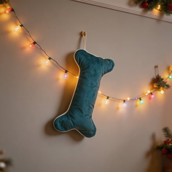 Dog Bone Christmas Stocking, 15.7-Inch Soft Velvet Hanging Gift Sock for Holiday Window and Home Decor