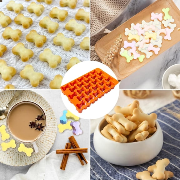 Dog Bone Cookie Cutter, 25 Cavity Plastic Bone Shaped Mold for Dog Treats, Food Grade Abs with Seamless Edges, Bake 25 Mini Bones at Once, for Parties Baking, Orange