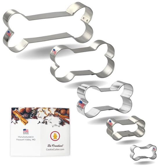 Dog Bone Cookie Cutter 5 Pc Set. USA Tin Plate Steel - By Foose