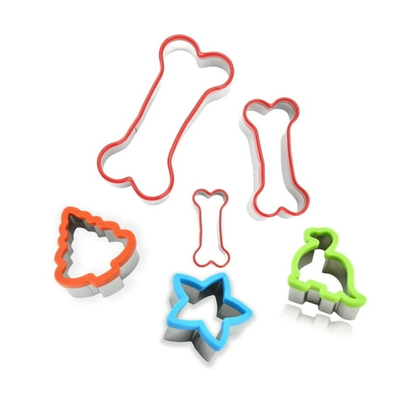 Dog Bone Cookie Cutters Set Sandwich Cutter Sealer Kit - Includes Bone-Shaped Treat Cutters, Star & Dinosaur Cookie Molds - Soft PVC Coated for DIY Dog Treats, Pancakes, Sandwiches - Perfect Gift
