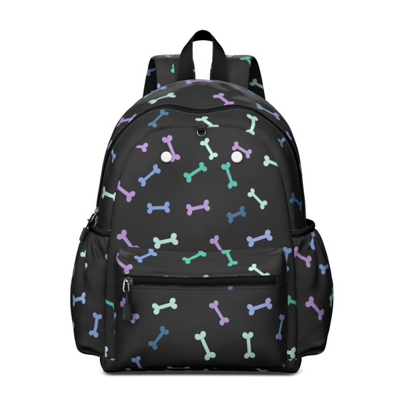 Dog Bone Neon Black Pattern Backpack for School, Cute School Bag with Adjustable Shoulder Straps and Padded Back, 13.4"x11"x4.7"