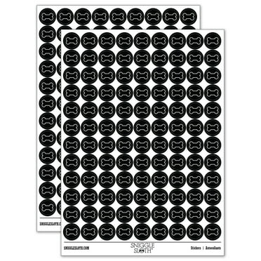 Dog Bone Outline 200+ Round Stickers - Black - Gloss Finish - 0.50" Size