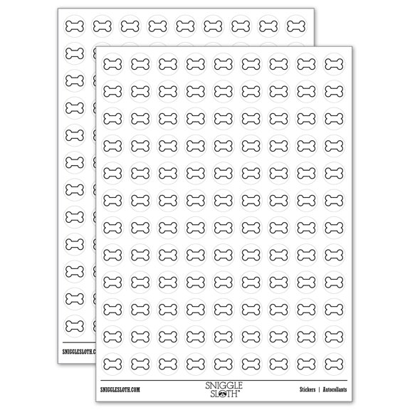 Dog Bone Outline 200+ Round Stickers - White - Matte Finish - 0.50" Size