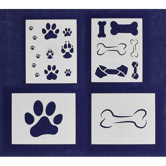 Dog Bone/Paw Print 4 Piece Stencil Set 14 Mil 8" X 10" Painting /Crafts/ Templates