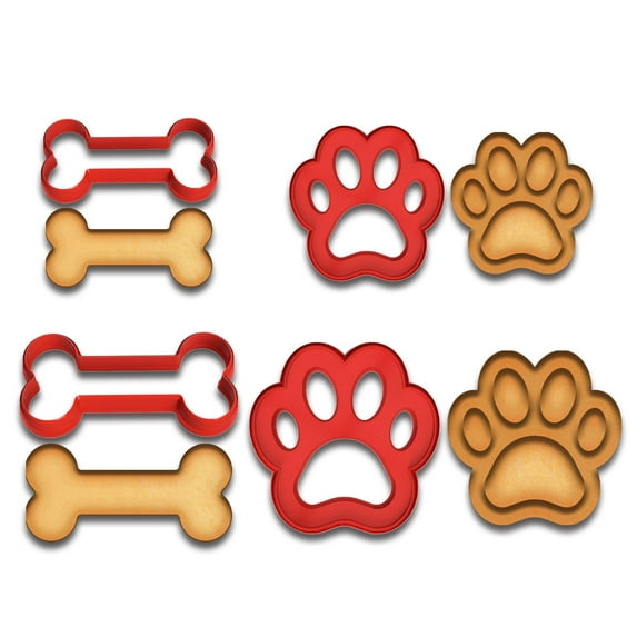 Dog Bone & Paw Print Cookie Cutter Set - 3" & 4" Sizes, 4-Piece Baking & Fondant Mold Kit for Pet Lovers