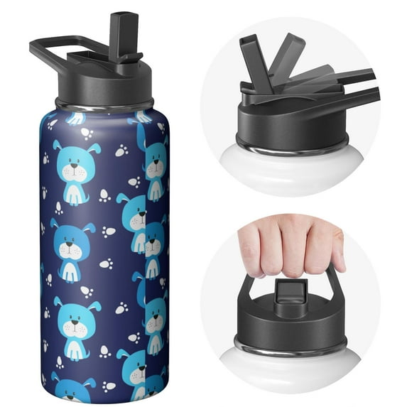 Dog & Bone Print Sports Water Bottle - Leakproof Double Walled Stainless Steel with Wide Mouth & 360° Seal Ring (BPA/Odor Free Copper Layer Design)