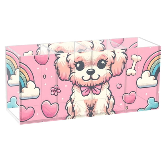Dog Bone Rainbow Heart Acrylic Pencil Pen Holder Cup 4 Compartments Desktop Organiser 7.87"x2.78"x3.54"
