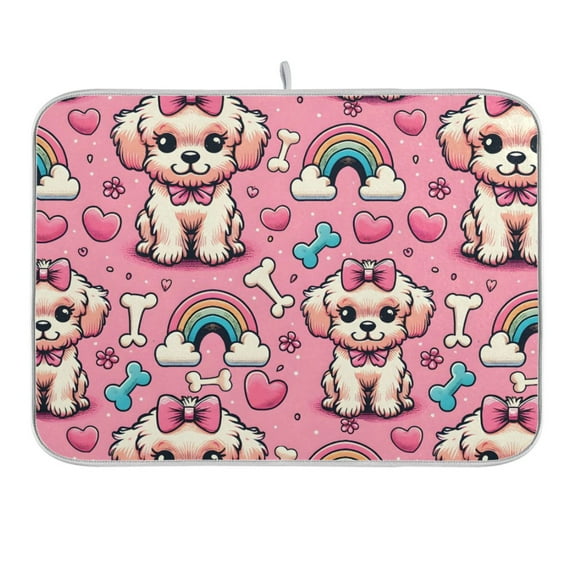 Dog Bone Rainbow Heart Dish Drying Mat 16x18 Absorbent Microfiber Draining Rack Pad for Kitchen Counter Sink