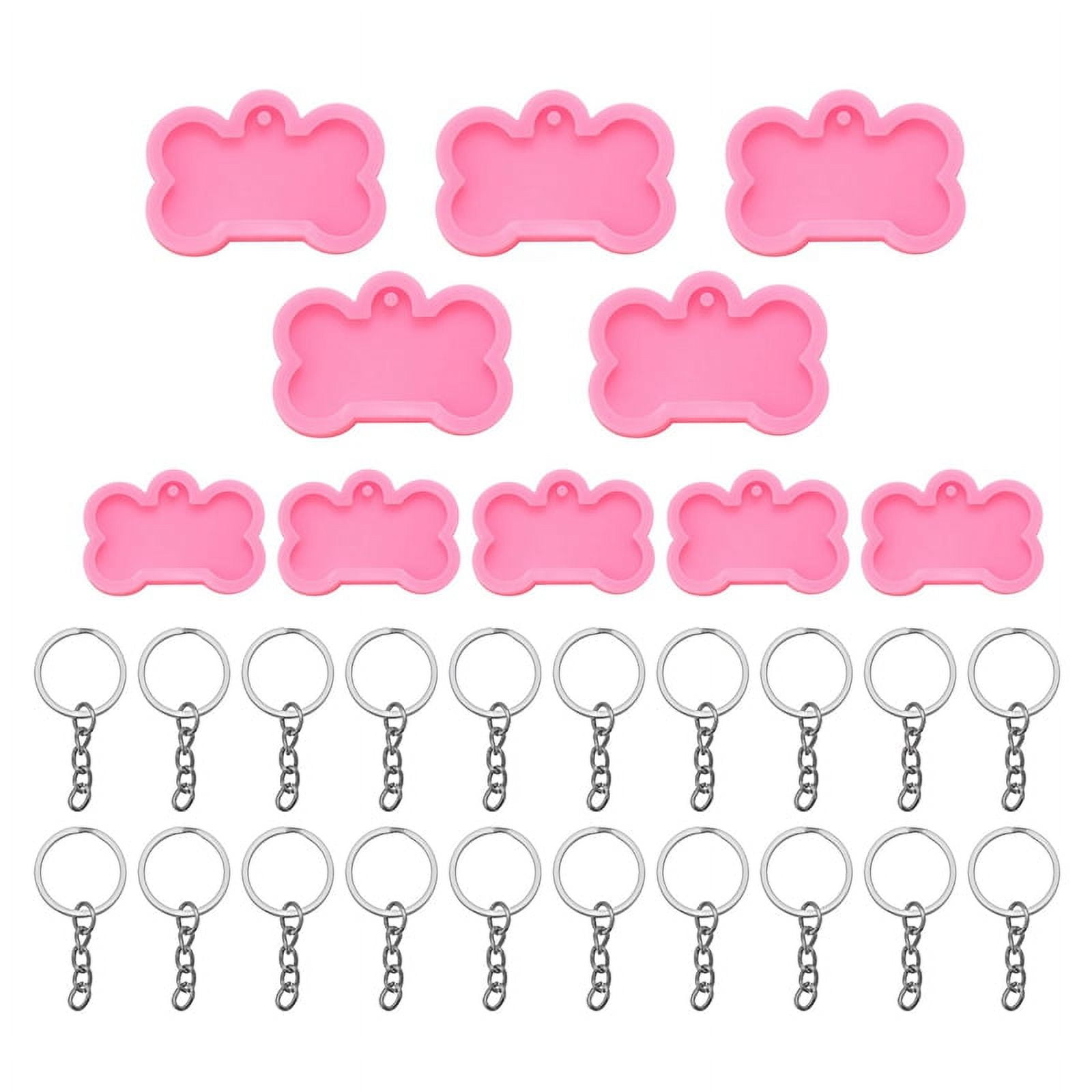  8 Pcs Dog Tag Molds for Resin, Reusable Dog Tag Silicone Mold  Kit, Pink Dog Tag Resin Mold with 10 Pcs Key Chain, Resin Keychain Mold  with Heart, Bone, Claw Shape 