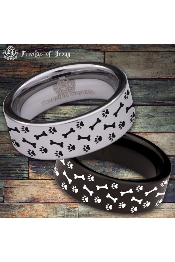 Dog Bones and Paws Tungsten Carbide Ring