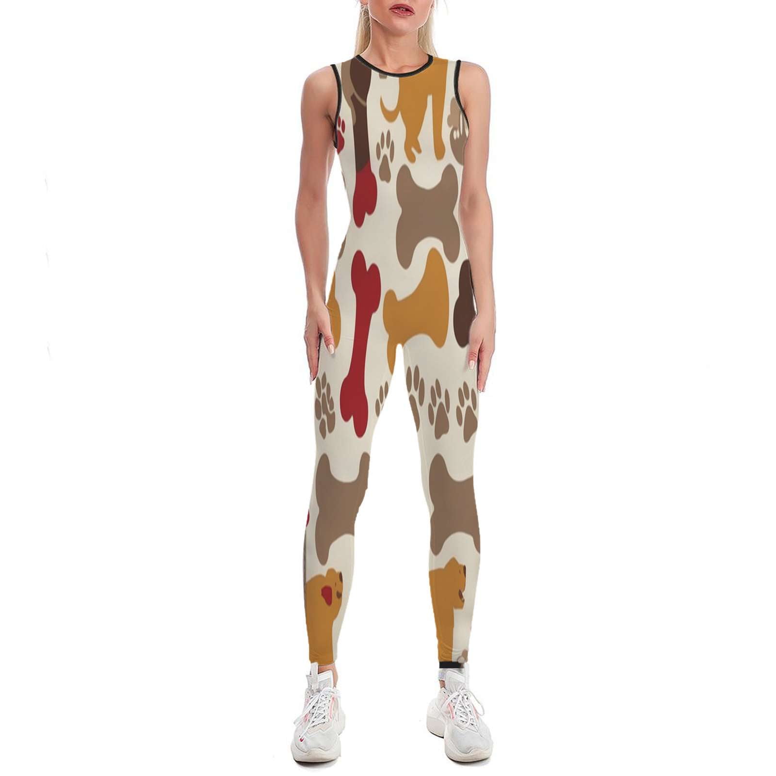 Dog Bones And Paw Prints Women's One Piece Yoga Jumpsuits Leggings ...