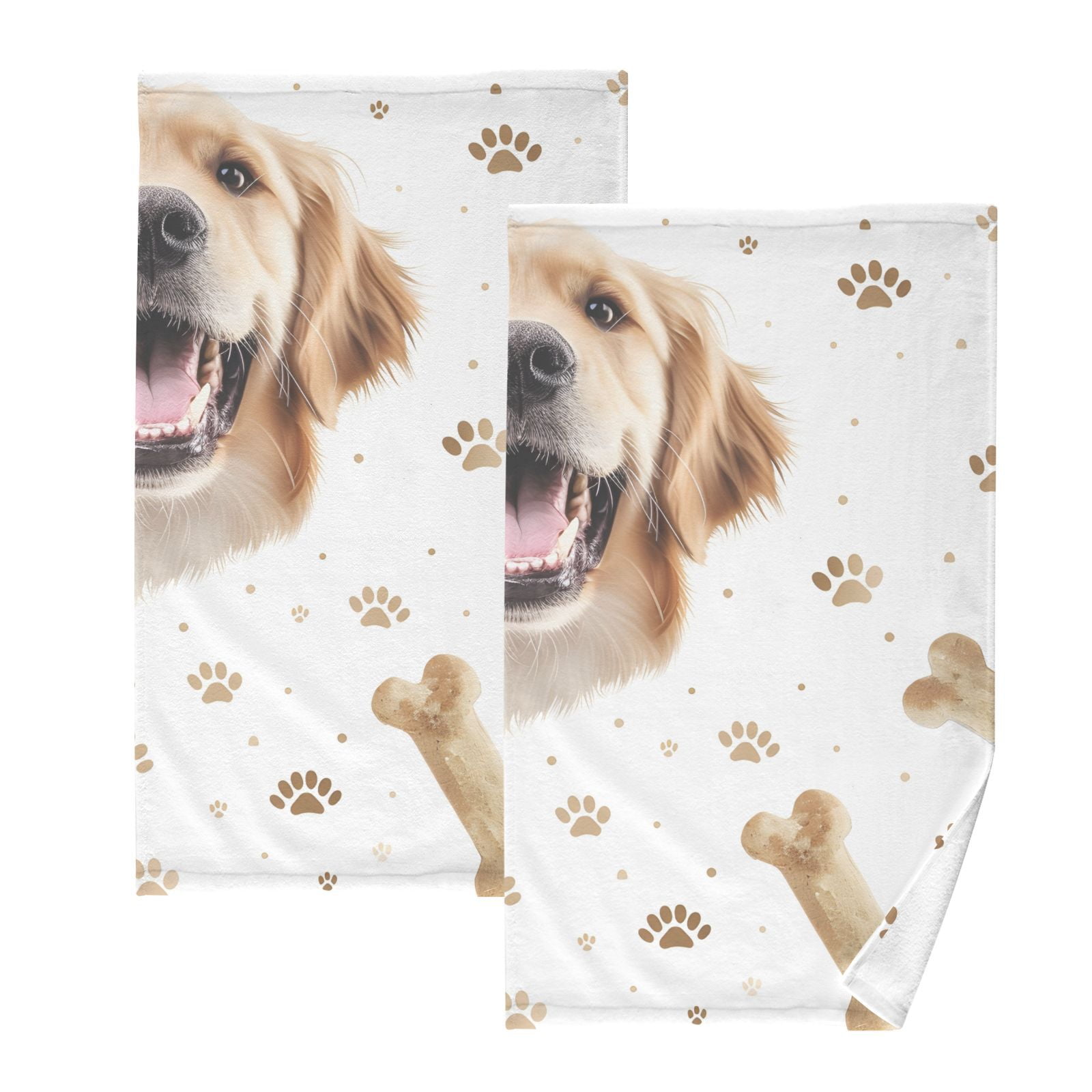 Dog Bones Claws Hand Towels Cotton Bath Towels Large Face Towels Absorbent for Bathroom 2 Packs