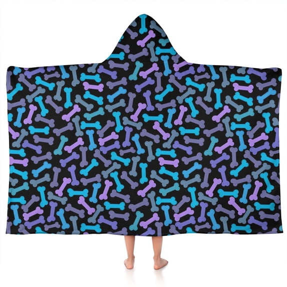 Dog Bones Hooded Bath Towel,50"x30" for Ages 3 To 12 Kids, Quick Dry Lightweight Soft Microfiber Hood Beach Towel Cover Up for Kids