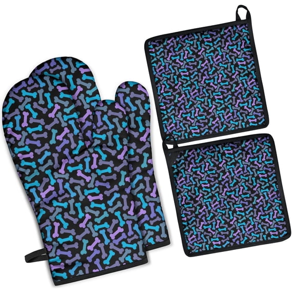 Dog Bones Kitchen Oven Mitt and Pot Holder Sets 4 Pcs for Baking, Cooking and Grilling, Heat Resistant Up To 392 °F