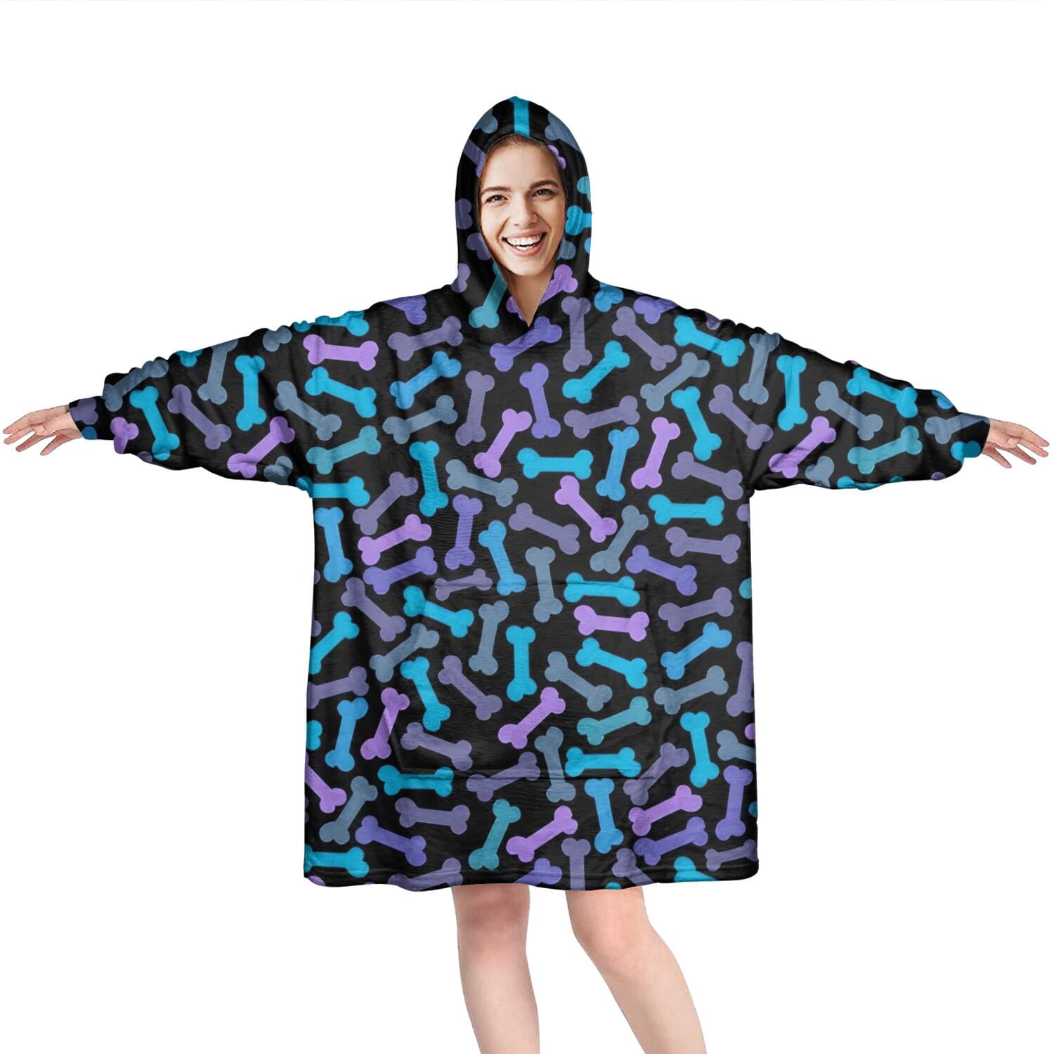 Dog Bones Wearable Oversized Blanket,Wearable Blanket Hoodie for Adults,Cozy Hooded Blankets with Super Pockets,Super Warm Fuzzy Pullover for Women & Men