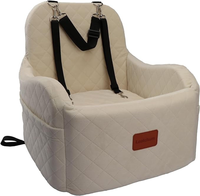 Lealchum Dog Car Seat, Pet Booster Car Seat, Safety Car Seat for Dogs (Beige, Medium)