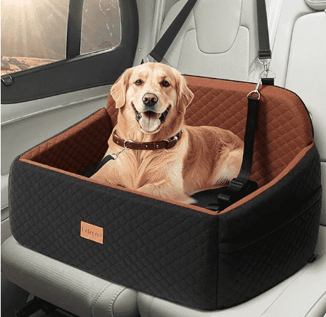 Large Dog Car Seat, DOMIPET Elevated Pet Car Seat for Dogs up to 55kg, Detachable & Washable Car Dog Bed with Storage Pockets