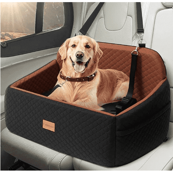 Large Dog Car Seat, DOMIPET Elevated Pet Car Seat for Dogs up to 55kg, Detachable & Washable Car Dog Bed with Storage Pockets