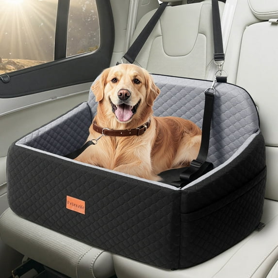 Large Dog Car Seat, DOMIPET Elevated Pet Car Seat for Dogs up to 55kg, Detachable & Washable Car Dog Bed with Storage Pockets