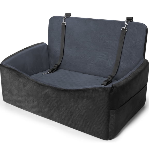 Dog Booster Car Seat for Medium Large Size Dog, Washable Dog Booster Car Seat with Detachable Cover, Pet Car Seat with Thickened Egg Crate Foam, Safety Belts, up to 55 lbs, Large(Black)
