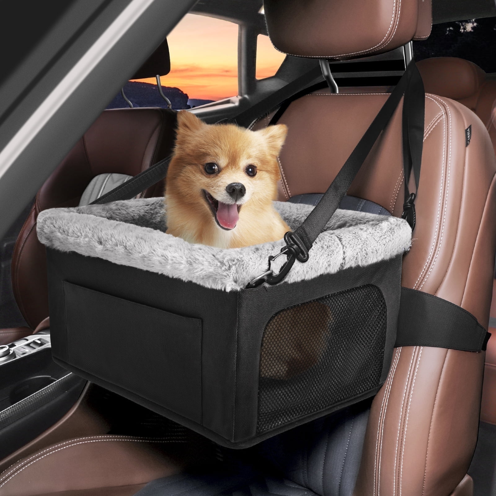 Furlove Small Dog Car Seat, Dog Booster Car Seat, Elevated Puppy Car Seat, Car Seat For Dogs, Pet Car Seat, Up To 20lbs, Black