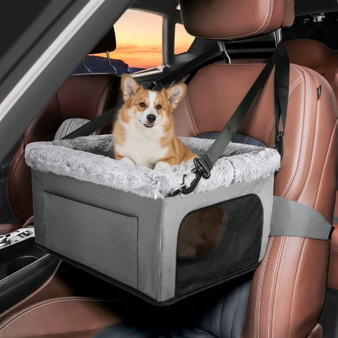 Furlove Small Dog Car Seat, Dog Booster Car Seat, Elevated Puppy Car Seat, Car Seat For Dogs, Pet Car Seat, Up To 20lbs, Gray