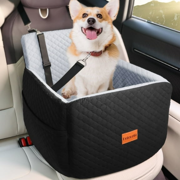 Dog Booster Car Seat for Small/Medium Dogs Up to 35lbs, DOMIPET Pet Car Travel Bed with Storage Pockets & Safety Belt, Elevated Cushion Fully Detachable and Washable