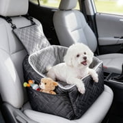 Dog Booster Car Seat for Small Medium Dogs, Memory Foam Elevated Seat, Fully Detachable & Washable, Pet Car Travel Home Bed with Storage Pockets, 1 Safety Belt, Black