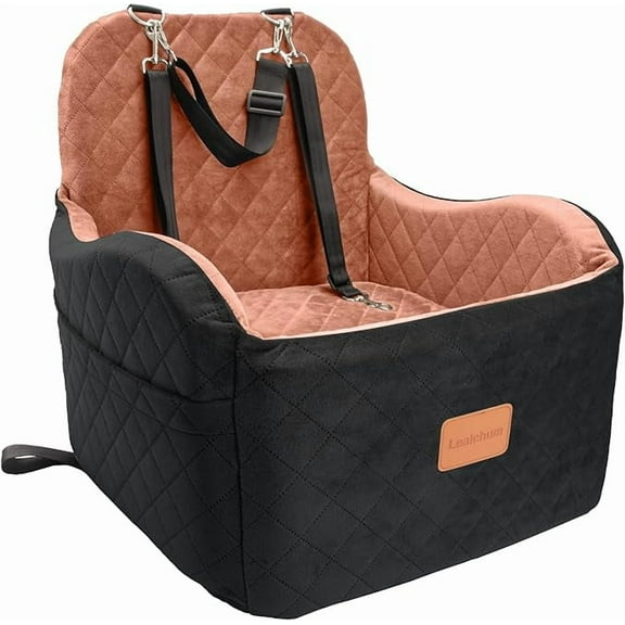 Dog Booster Car Seat for Small/Medium Dogs,Puppy Portable Car Seat with Elevated Cushion,Fully Detachable and Washable Pet Car Seat with Storage Pockets,Easy to Install (Black/Brown, Medium)