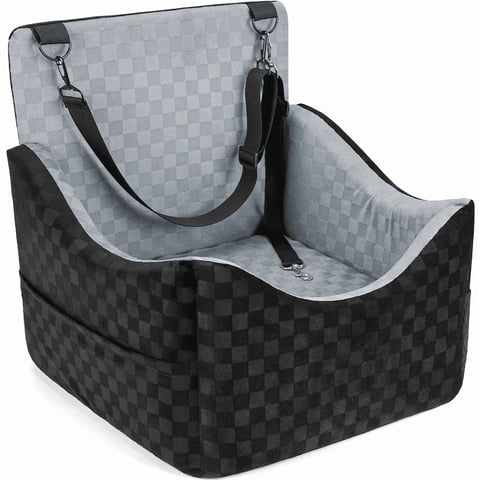 Dog Booster Car Seat for Small Medium Dogs, Washable Dog Car Seats with Detachable Cover, Egg Crate Foam Puppy Car Seat, Portable Pet Car Seat, Safety Belts, Storage Pockets, up to 30 lbs, Medium