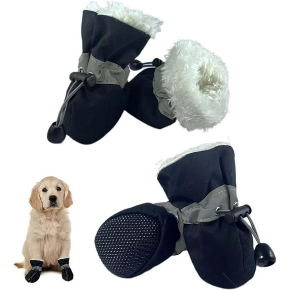 Dog Boots Dog Snow Boots for Winter, Dog Winter Boots Dogs with Anti-Slip Sole and Plush,Boots & Paw Protecto with Reflective Straps for Small Medium Dogs 4PCS