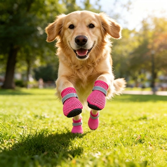 Dog Boots For Hot Pavement Summer Breathable Soft Mesh Paw Protectors Puppy Small Medium Large Shoes With Adjustable Safe Reflective Strap And Rugged Anti-Slip Sole Hiking Running Pet Accessories